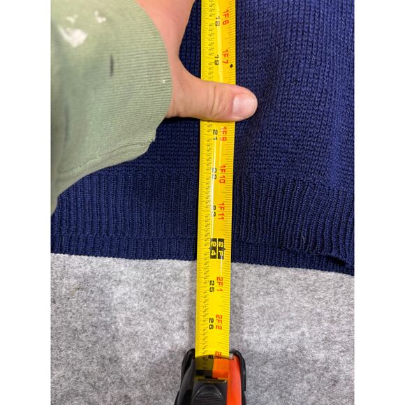 VINTAGE 70s Sweater Mens Medium Blue Striped Pullover Cozy Knit Retro Sportswear - Picture 3 of 5